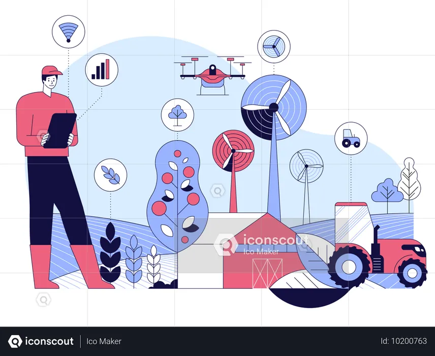 5G-Netz zur Steuerung der landwirtschaftlichen Produktion  Illustration