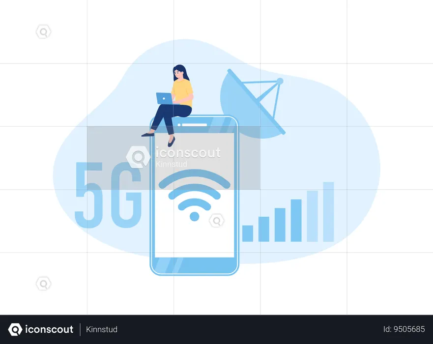 5G wifi network and female trending  Illustration