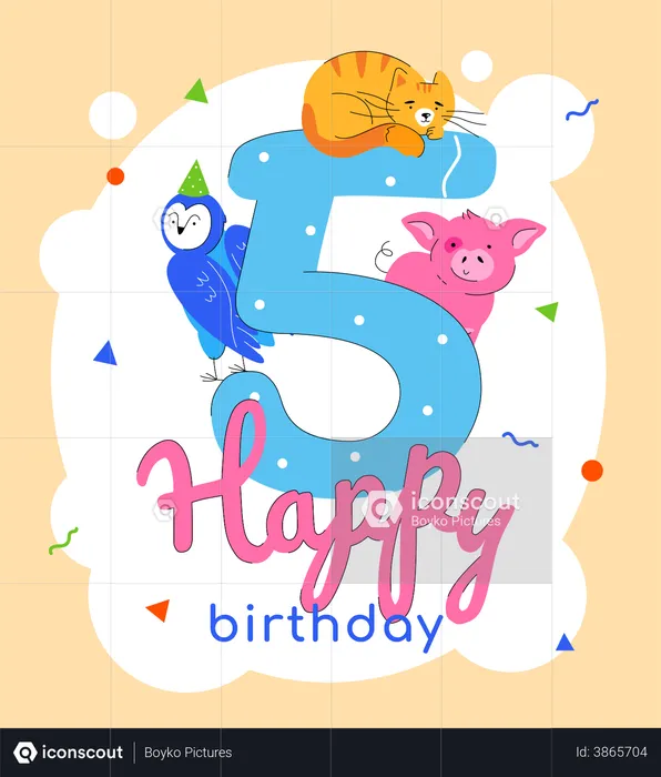 5th birthday greeting card  Illustration