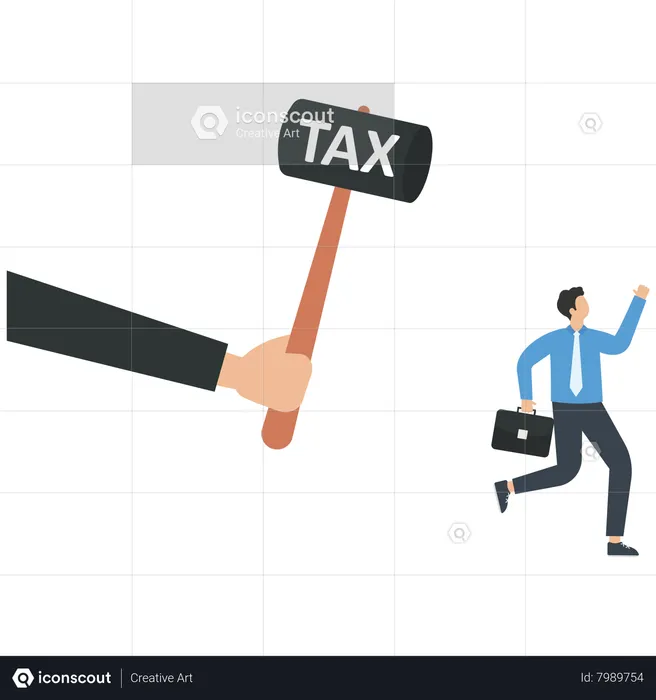 A banker with tax hammer smashing a businessman  Illustration