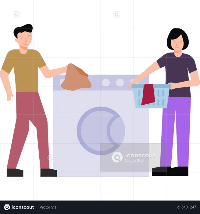 A boy and a girl are washing clothes  Illustration