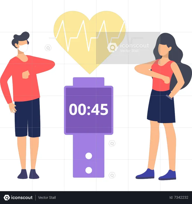 A boy and a girl are wearing a health watch  Illustration