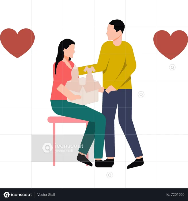 A boy is giving a charity box to a woman  Illustration