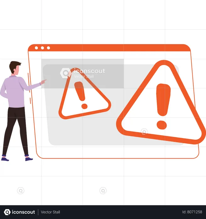 A boy is looking at a web page warning  Illustration