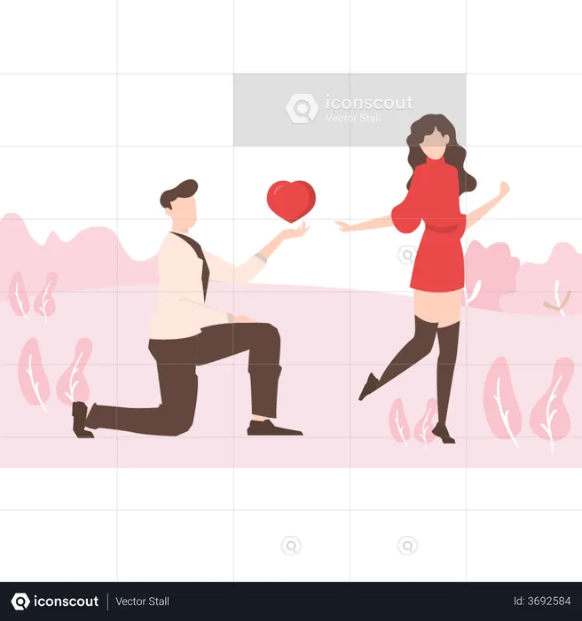 A boy purposing a girl by his heart  Illustration