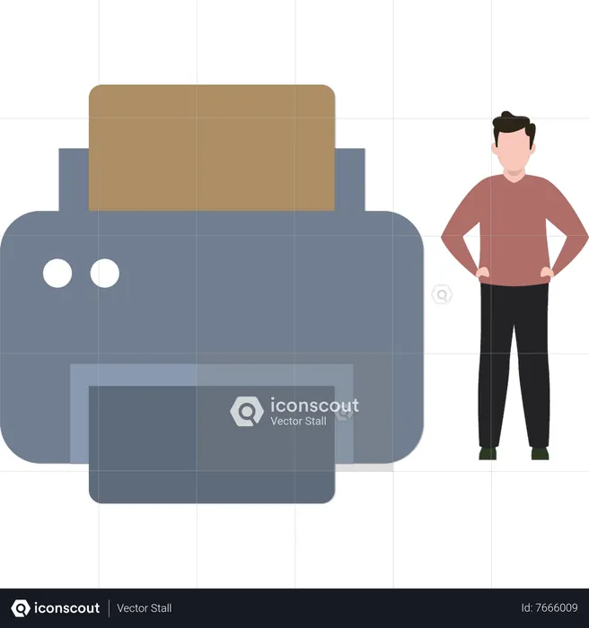 A boy standing by a printer  Illustration