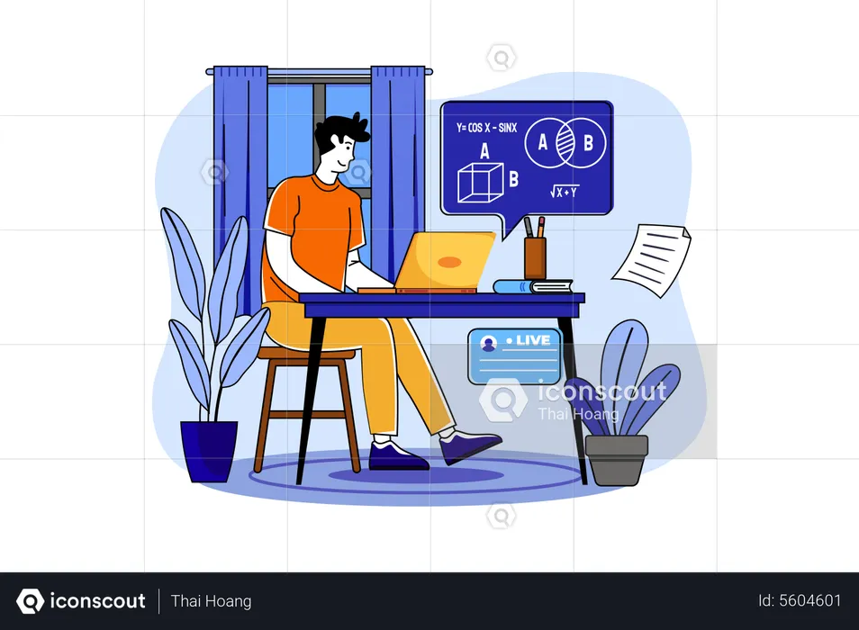 A boy studying from home during quarantine  Illustration