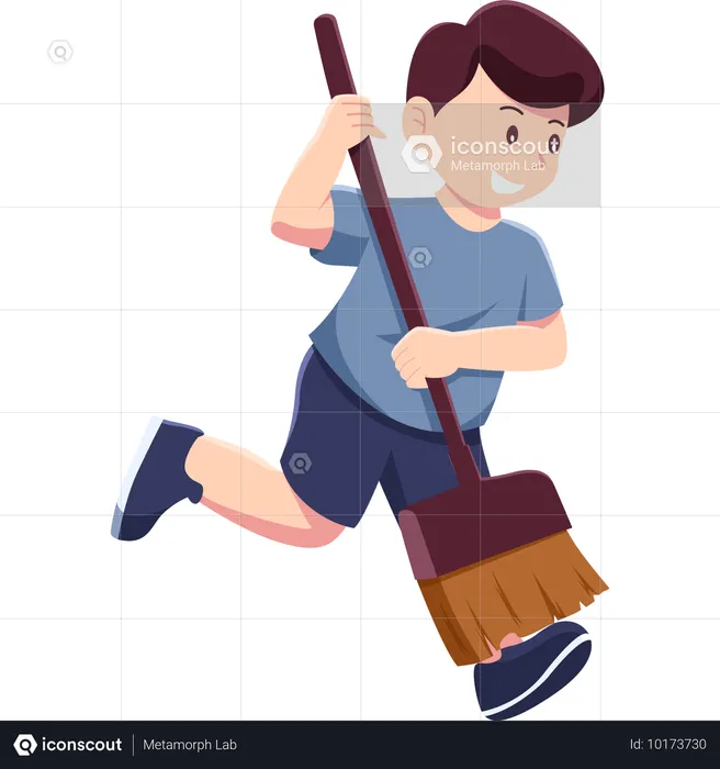 A Boy Sweeping while Running  Illustration