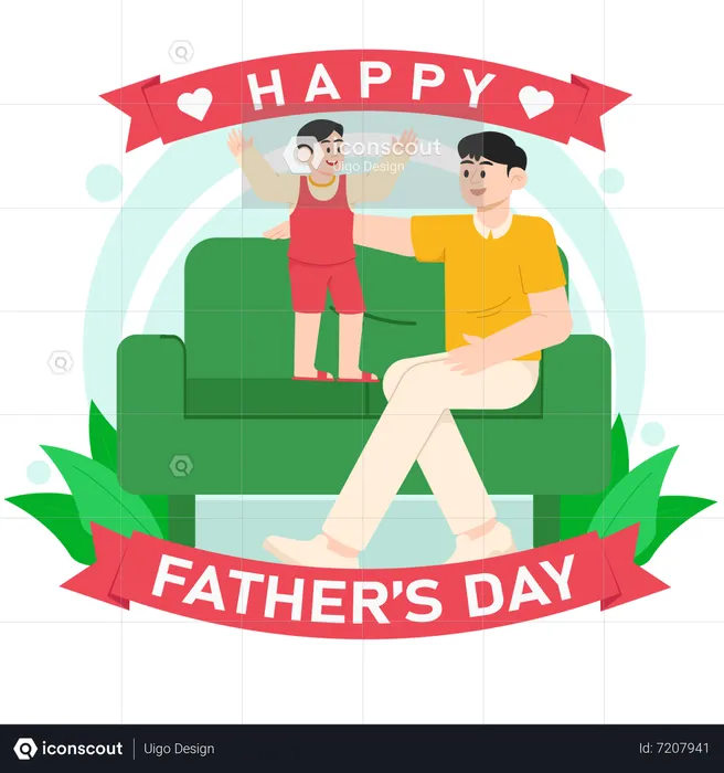 A Boy Talking to His Father on the Sofa on Father's Day  Illustration