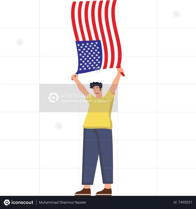 A Boy's Energetic Run with the USA Flag  Illustration