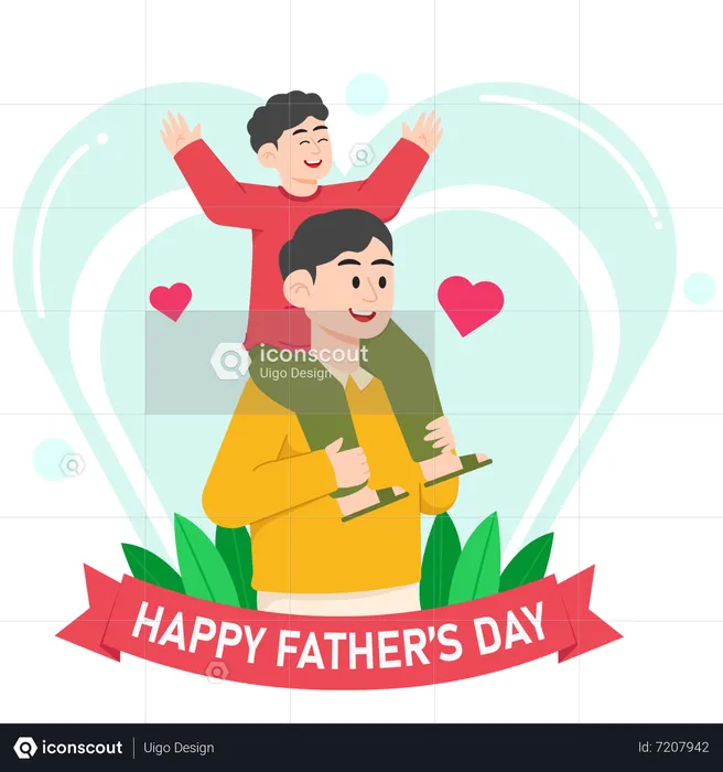 A Child And Father Are Playing Together On Father's Day  Illustration