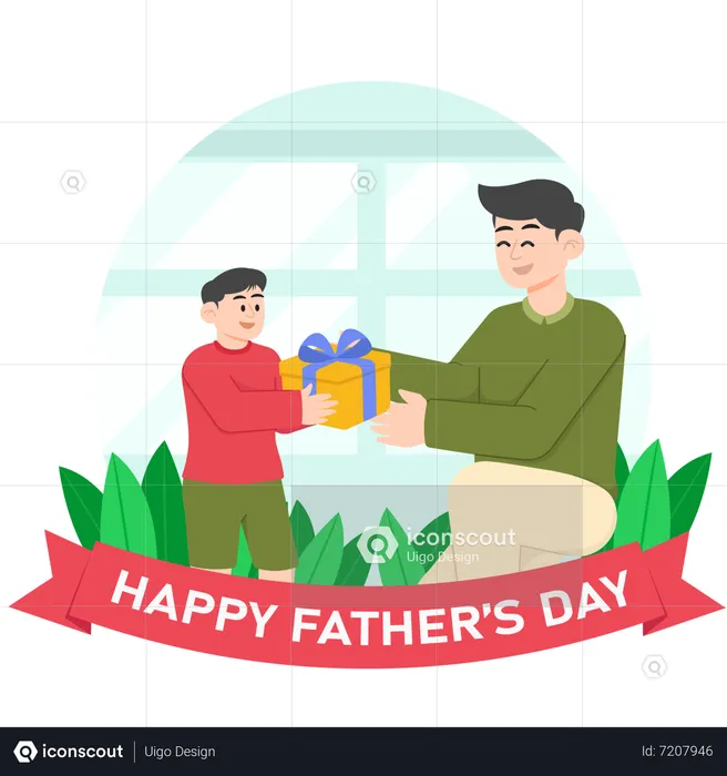 A Child Giving A Present To His Father On Father's Day  Illustration