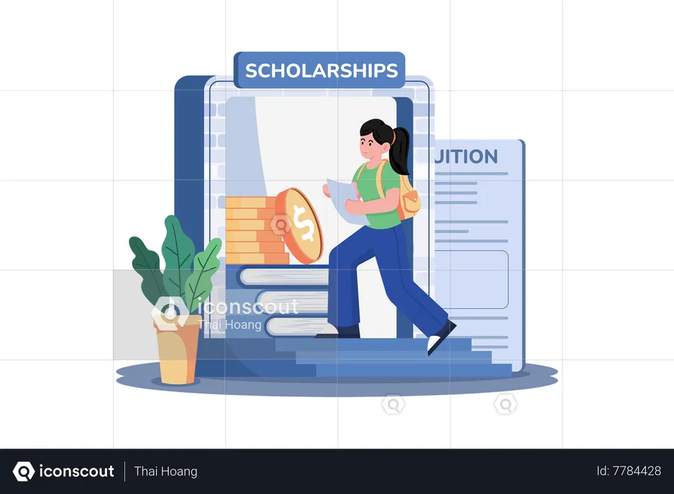 A college student applies for scholarships to help pay for tuition  Illustration