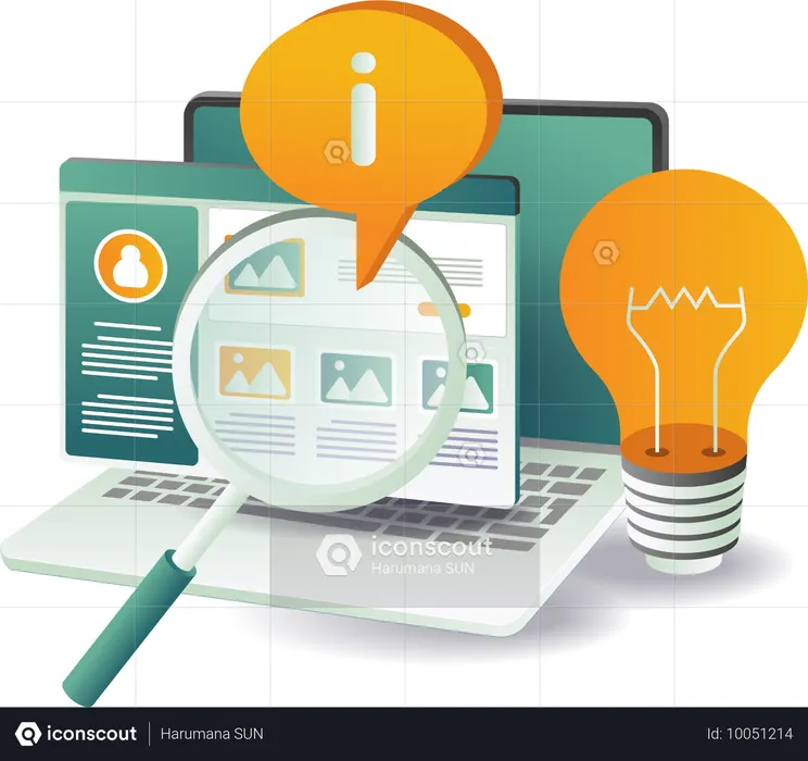 A computer screen displaying a search engine results page with the words, in the search bar  Illustration