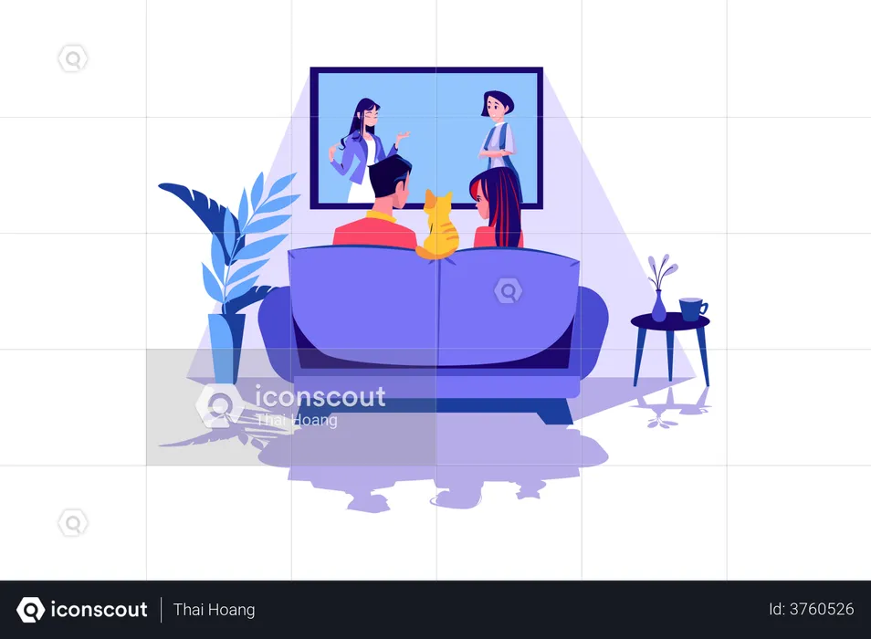 A couple watching tv in the living room  Illustration