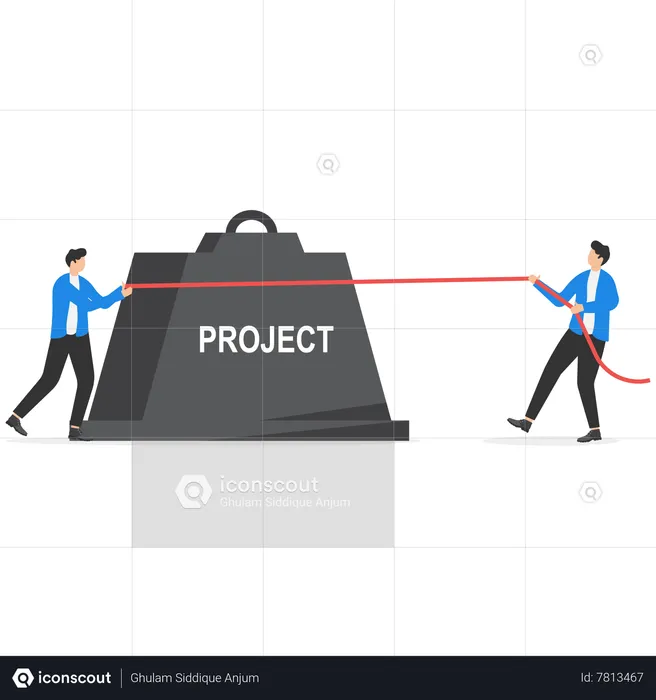 A equipe de negócios empurra e puxa a carga do projeto para atingir a meta  Ilustração
