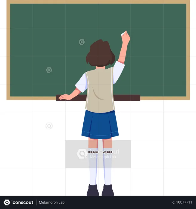 A Female Student Writing on a Drill Board  Illustration