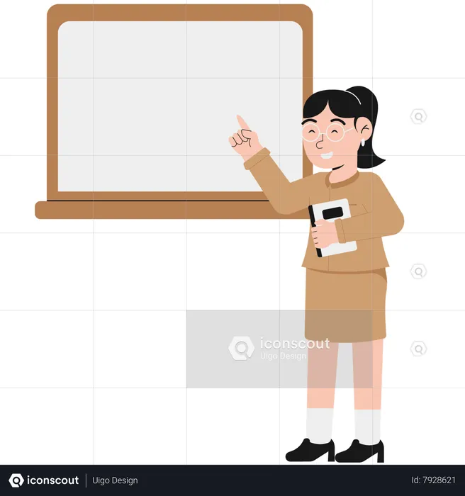 A Female Teacher Explaining Formulas On The Blackboard  Illustration