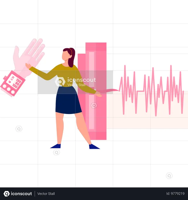 A menina está fazendo comparação entre sangue e pressão arterial.  Ilustração