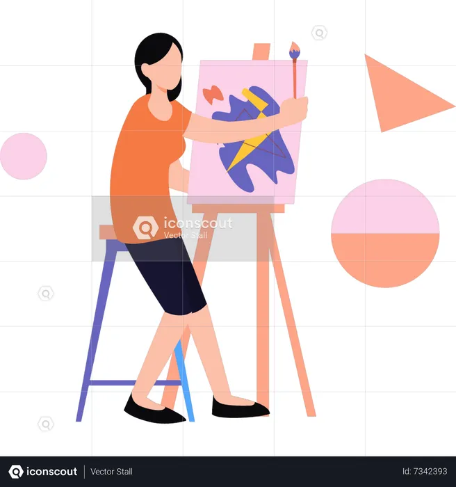 A garota está pintando no quadro  Ilustração