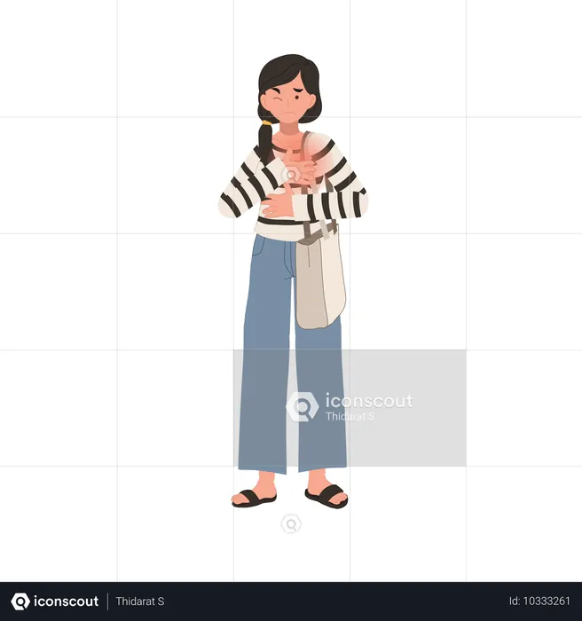 A Girl In Distress Suffering From Chest Discomfort  Illustration