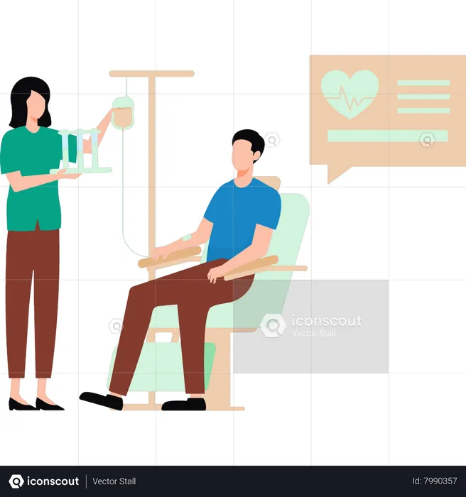 A girl is checking a patient's drip  Illustration