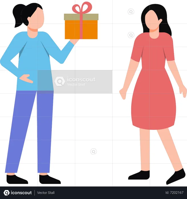 A girl is giving a gift to another girl  Illustration