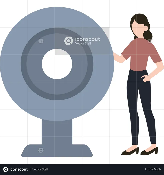 A girl is standing next to a webcam  Illustration