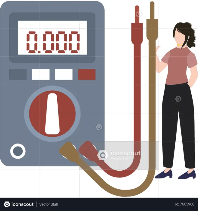 A girl is standing with a voltmeter  Illustration