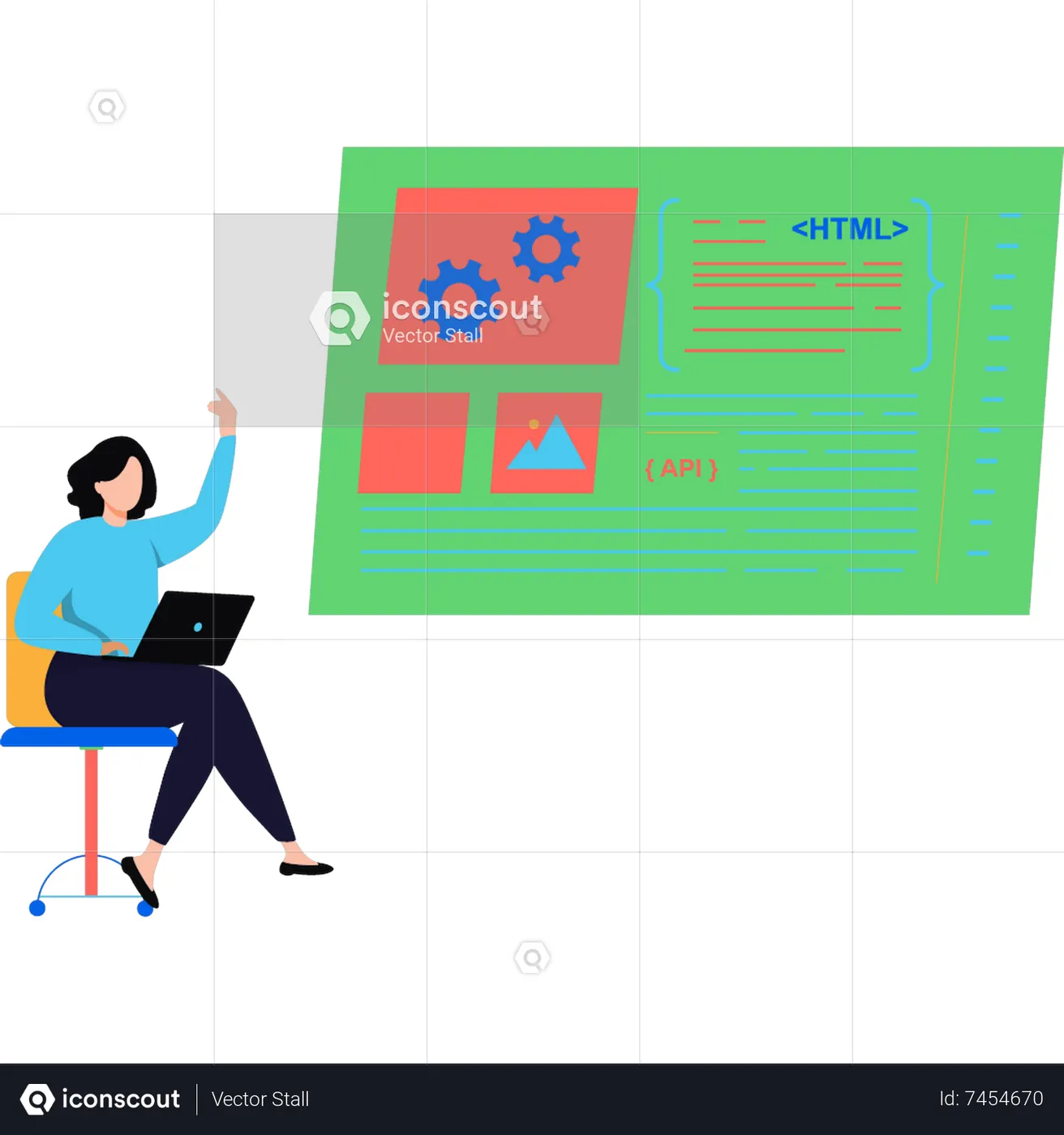 Best A girl is working on HTML and API coding Illustration download in ...