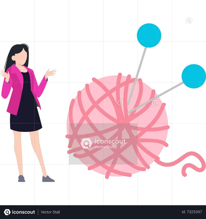 A girl looks at knitting tools  Illustration