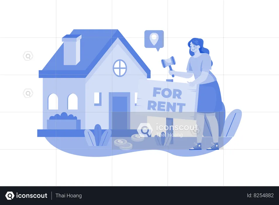 A Girl Putting A Home On Rent  Illustration