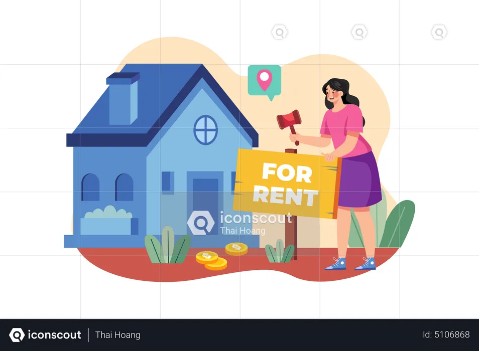 A girl putting a home on rent  Illustration