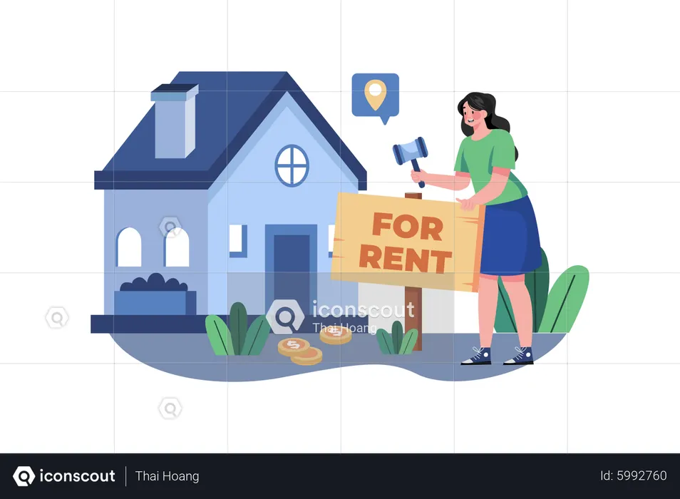 A girl putting a home on rent  Illustration