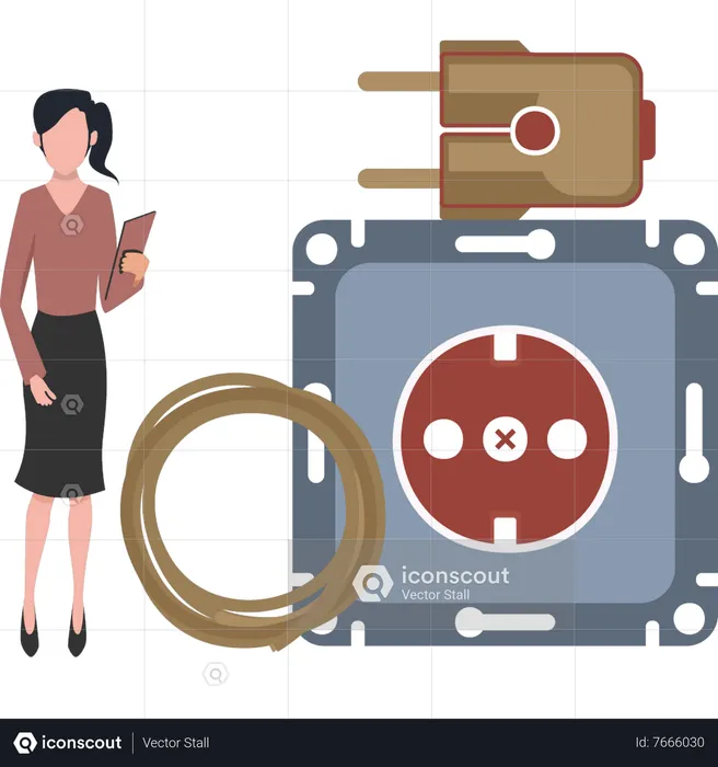 A girl stands by a socket  Illustration