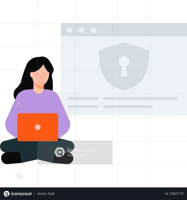 A girl working on web page security  Illustration