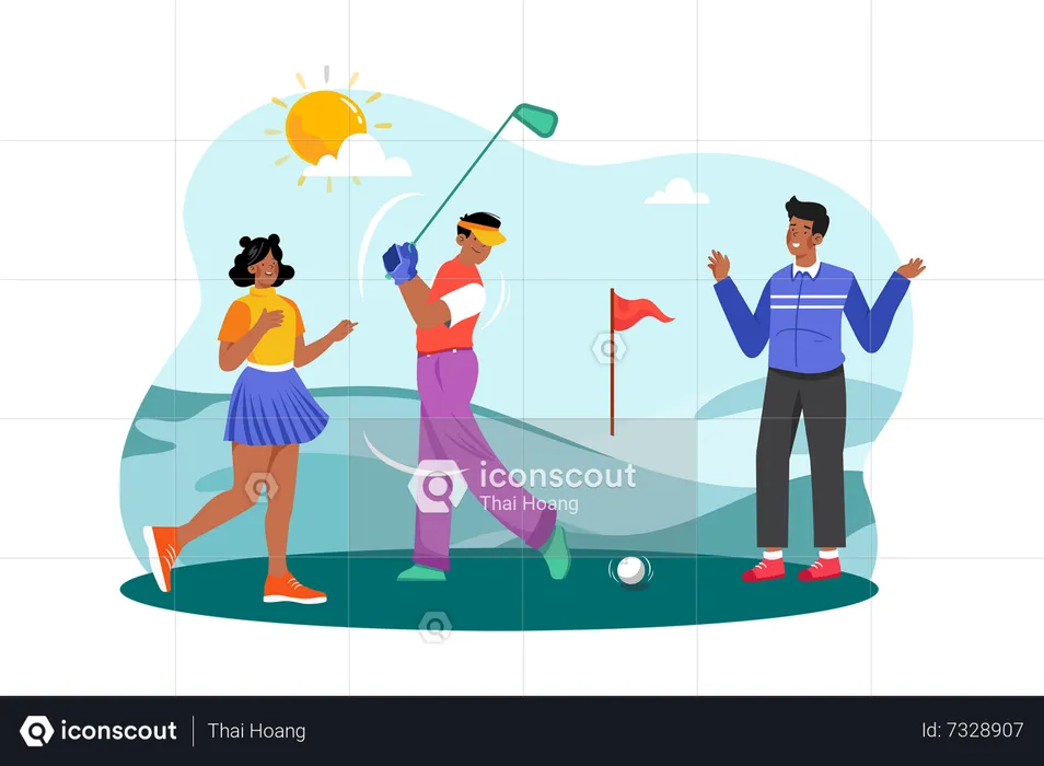 A group of friends plays a morning round of golf at a beautiful course  Illustration