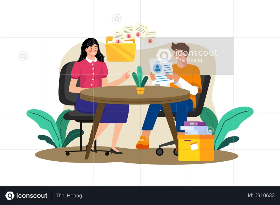 A human resources manager interviews job candidates  Illustration