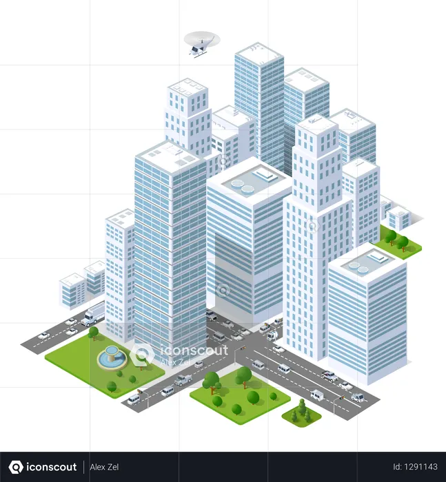 A large city of isometric urban  Illustration