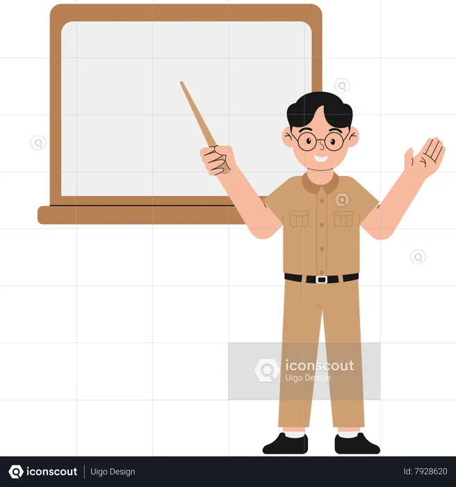 A Male Teacher Pointing at the Blackboard  Illustration