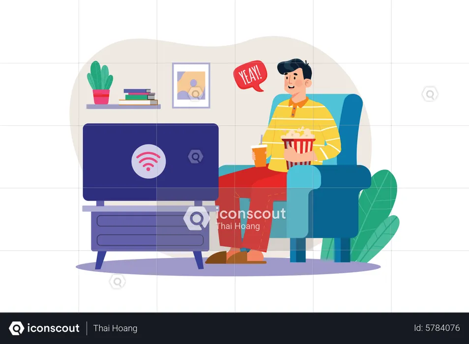 A male watching a movie on the internet  Illustration