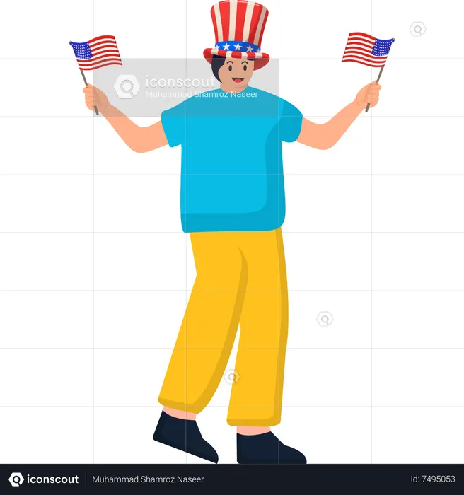 A Man Celebration Independence Day Holding United States Flag  Illustration