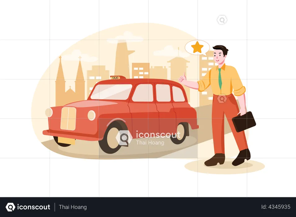 A man giving feedback for the Taxi service  Illustration