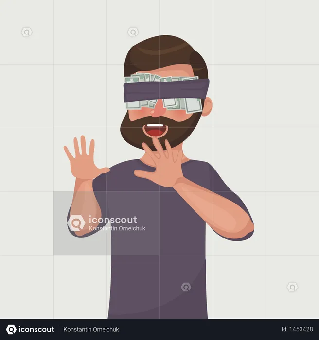 A man hides his eyes for the money  Illustration