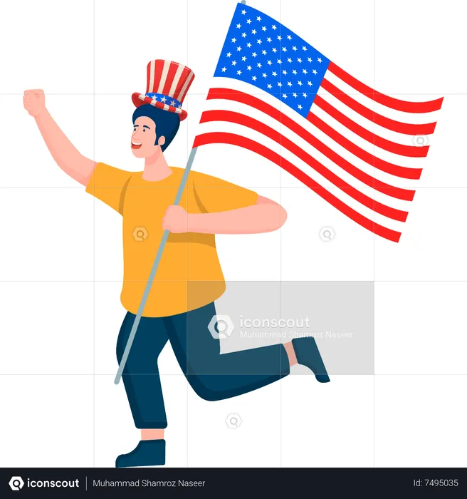 A Man Holding the USA Flag on Independence Day  Illustration