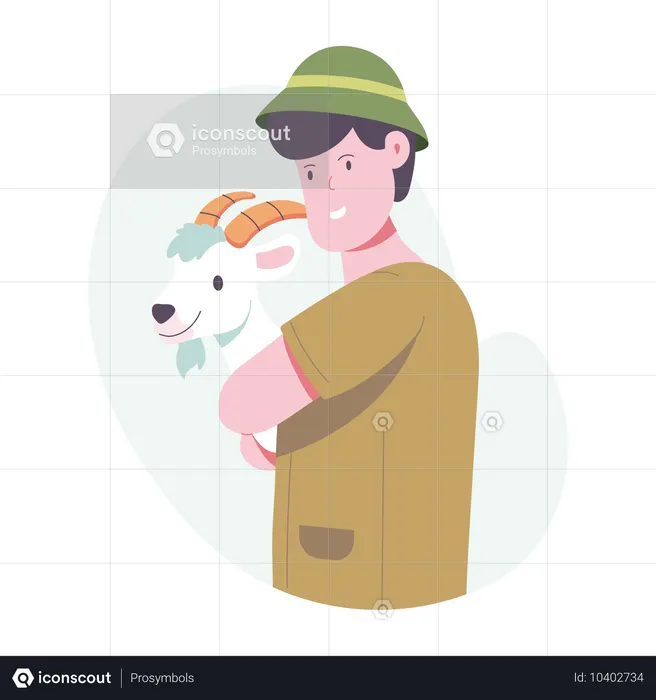 A man hugging pet goat  Illustration
