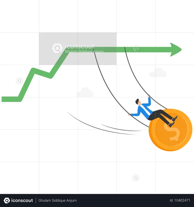 A Man In A Business Suit Is Riding On A Swing Between Two Tall Columns Of The Chart  Illustration