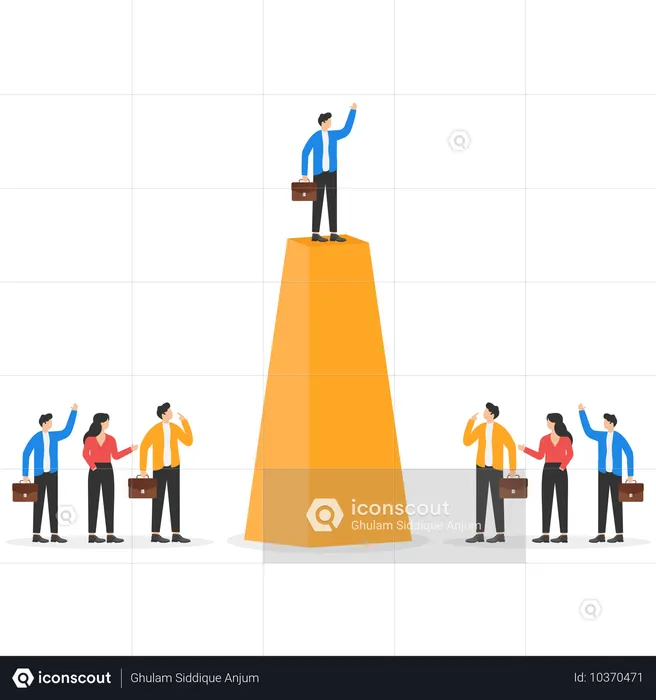 A Man In A Business Suit Stands At The Top Of The Chart Among A Crowd Of People  Illustration