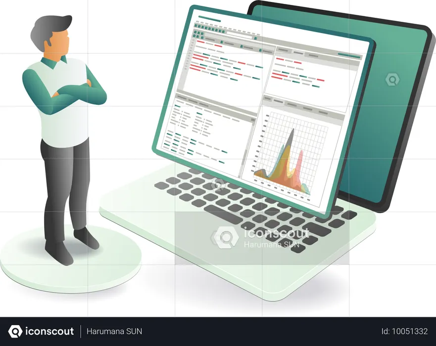 A man is analyzing development data  Illustration