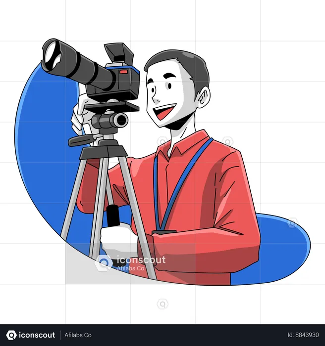 A Man Is Taking A Video Using A Telephoto Lens And Tripod  Illustration
